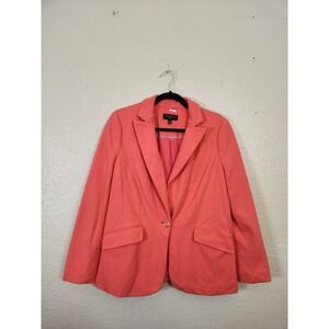 Talbots Petite Coral‎ Pink Blazer One Button Career Jacket 14P